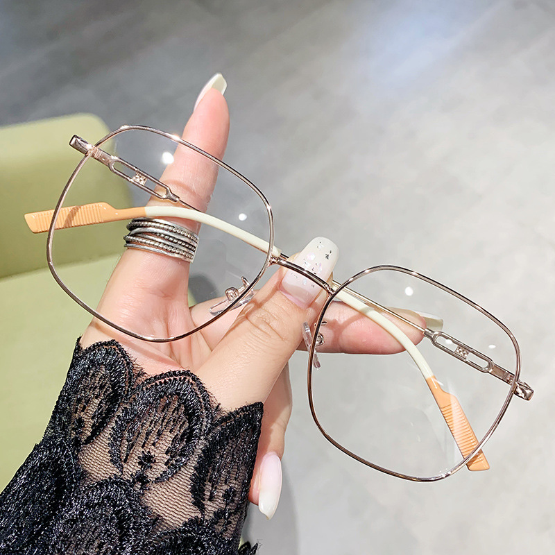 Korean-Style Ultra-Light Metal Square Small Frame Plain Glasses Glasses Internet Celebrity Polygon Frame Trendy Men's and Women's Myopia Glasses Frame