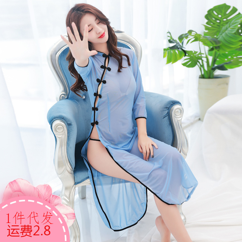 情趣内衣女装透视侧叉制服民国风旗袍学生装性感透明旗袍纯欲免脱