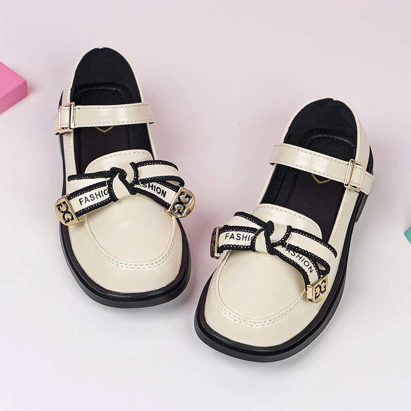 女童小皮鞋2022英伦风蝴蝶结时尚百搭防滑儿童乐福鞋幼儿园宝宝鞋