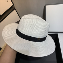 法国定制款M标草帽女夏季名媛海边度假沙滩帽百搭遮阳赫本风礼帽