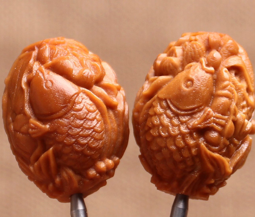 橄榄核雕刻鲤鱼戏莲手串橄榄胡核雕荷花荷叶连年有余手持手链文玩