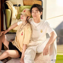 MLB 男女情侣圆领T恤爱心系列纯色短袖高版本潮牌一件代发