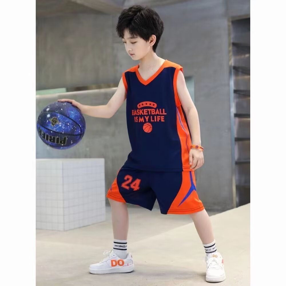 2024年休闲火拼男童篮球服套装比赛训练学生运动背心球衣两件套