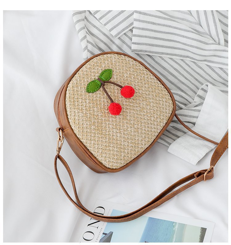 Straw Cross Body Bag Girl Cherry Woven Bag New Small Bag Female 2021 Summer New Korean Fashion Beach Bag