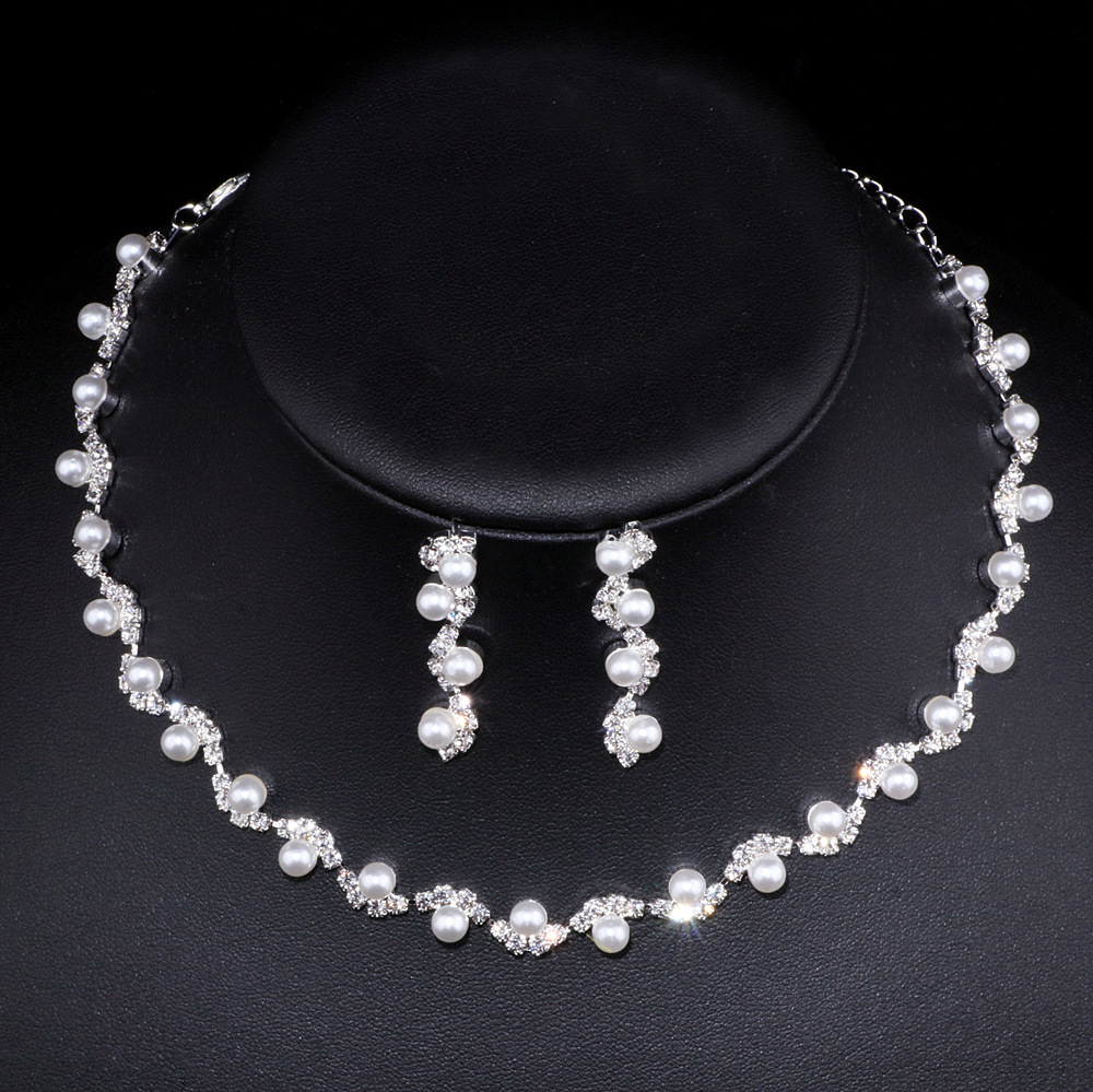 Cross-Border New Simple Rhinestone Three-Piece Set Necklace Earring Bracelet Bridal Wedding Matching Ornament 5667