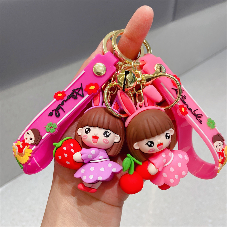 Creative Cartoon Summer Fresh Fruit Holding Girl Keychain Bag Car Key Pendant Small Gift Accessories