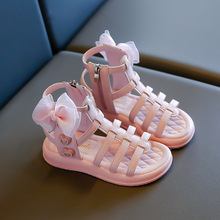 女童鞋子2024新款夏季儿童蝴蝶结罗马公主鞋时尚小女孩露趾沙滩鞋