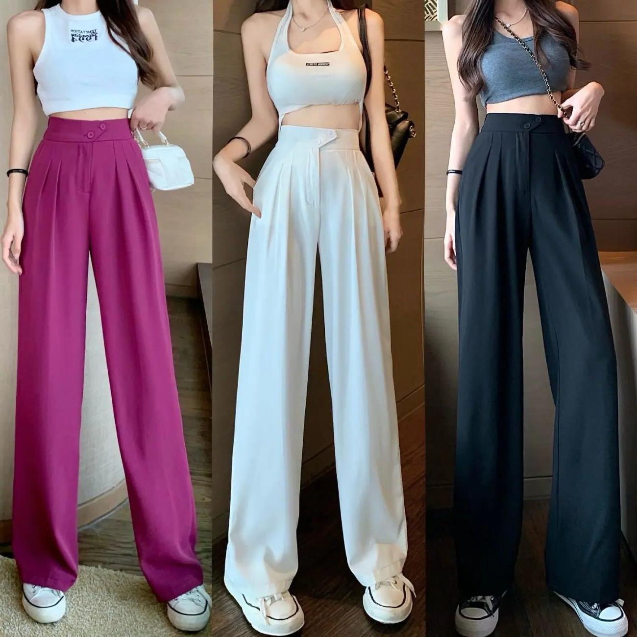 Women's Wide-Leg Pants Summer Thin High Waist Drape Mopping Slimming Straight Pants Casual Small Suit Pants All-Matching