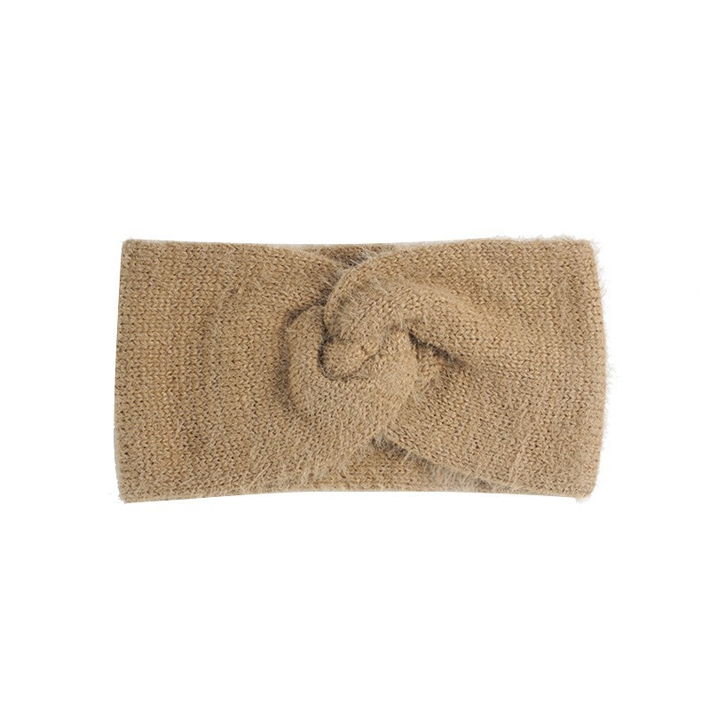 New Mink Wool Hair Band Warm Cross Women's Knitted Hair Band out Hair Band Simple Face Slimming Headband