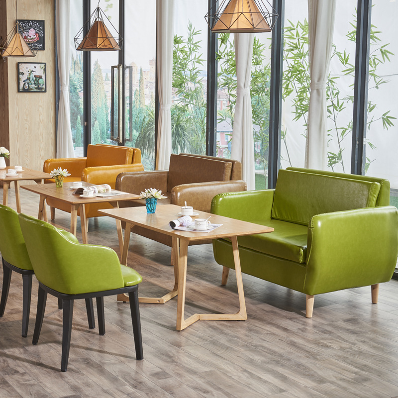 咖啡厅卡座沙发组合 书吧接待洽谈会客休闲区 双人软包皮餐桌椅子