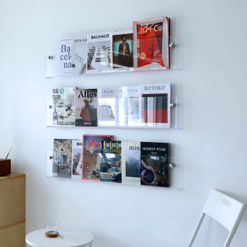 一字隔板壁挂书架上墙绘本架装饰透明架挂墙亚克力杂志架创意