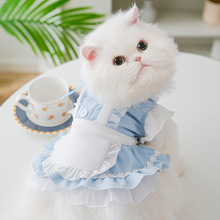 夏季猫咪丝带领结花边女仆装薄款猫猫公主裙子两脚狗狗宠物猫衣服
