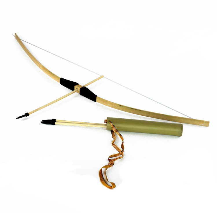 儿童玩具弓箭 竹制儿童仿真弓箭 传统怀旧玩具套装自带箭筒三支箭