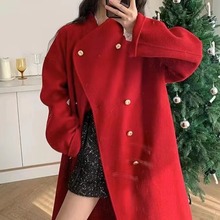 23秋冬新款圣诞红色双面羊绒大衣女韩版宽松长款加厚羊毛呢子外套