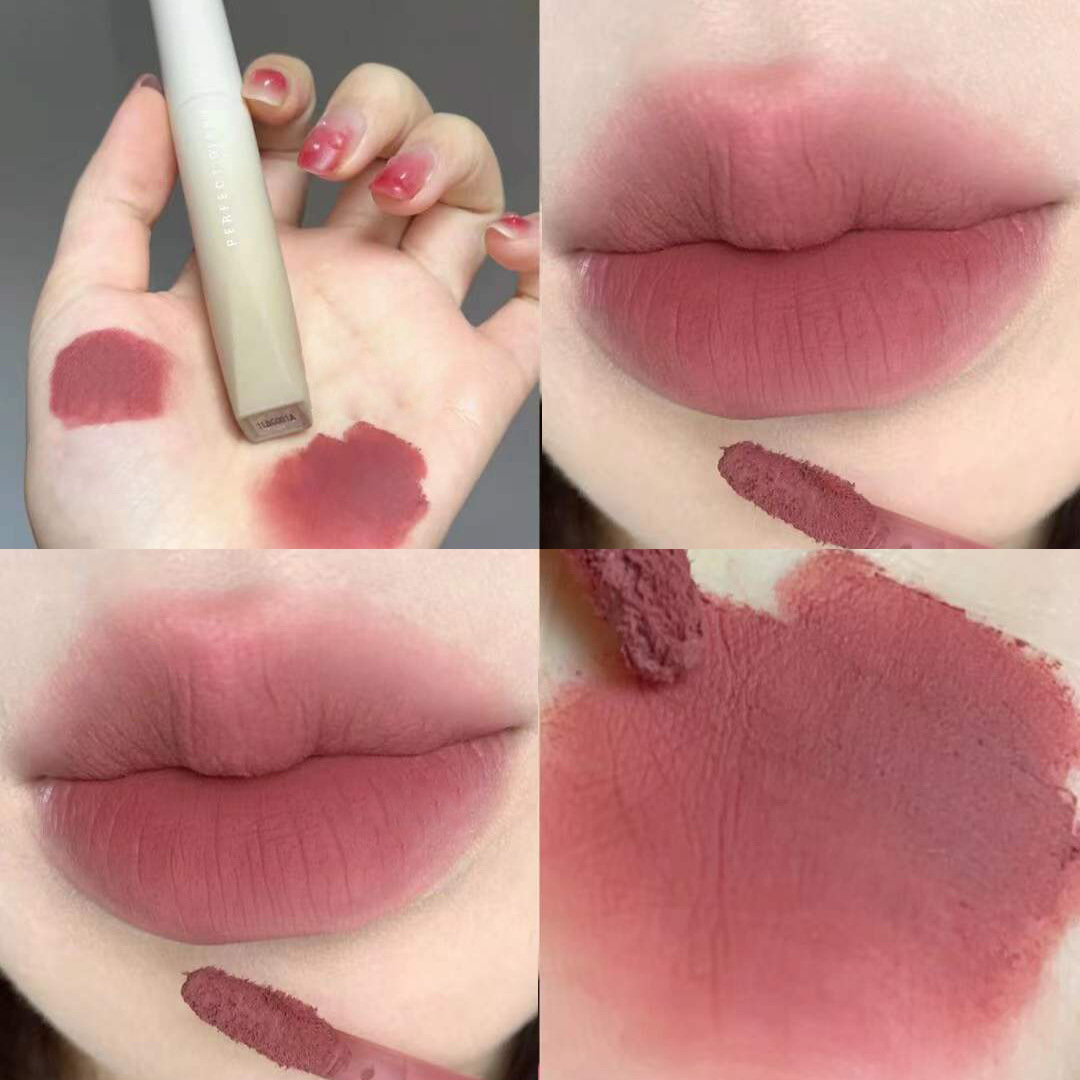 Air-Sensitive Thin Lip Mud Matte Finish Soft Mist Lip Lacquer Autumn and Winter Lipstick Peach Series Lip Gloss White Cheap Student