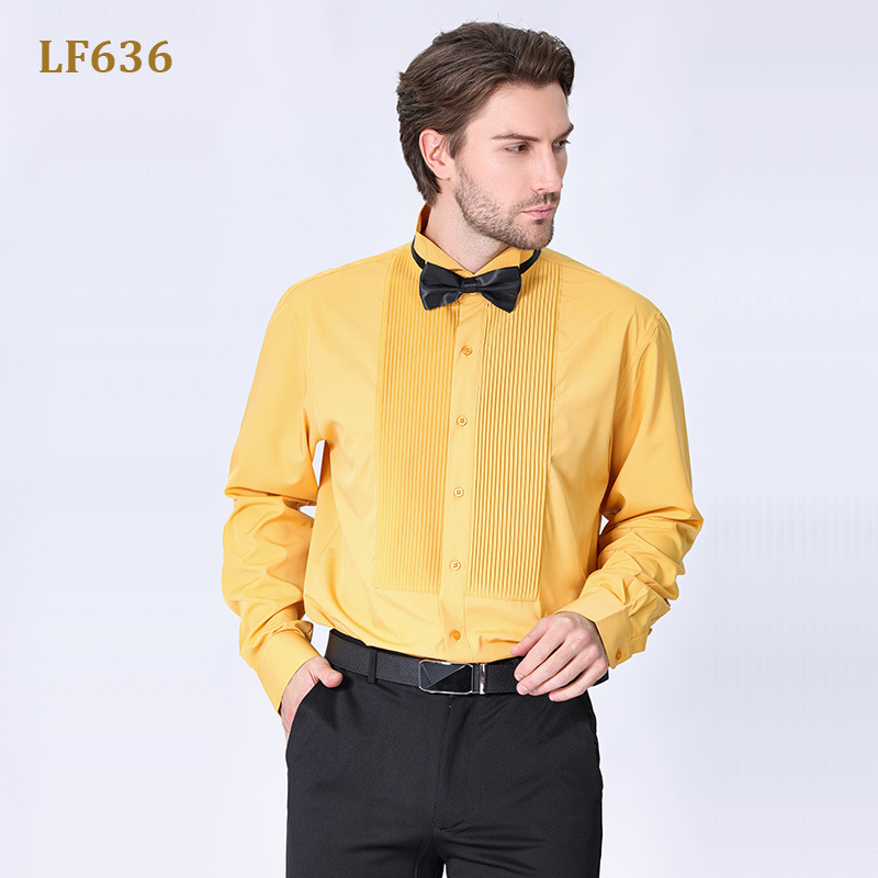 Quality Men's Spring New Men's Dress French Shirt with Bow Tie Solid Color Shirt Swallow Dress Best Man Shirt