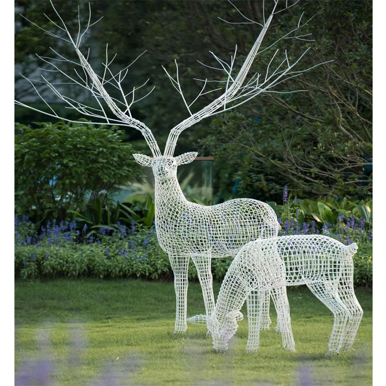 现代抽象铁艺鹿户外景观摆件森林系雕塑小品不锈钢雕塑鹿