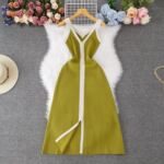 厂家直销性感背心裙2025年夏季时尚v领无袖针织弹力A字裙外贸女装