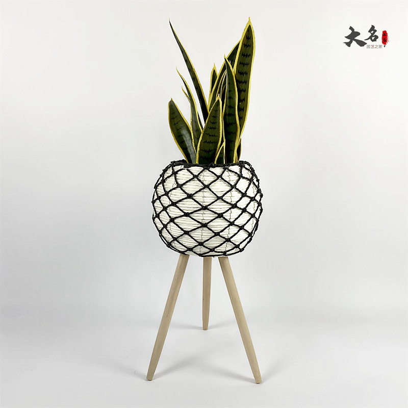 Flower Pot Straw and Rattan Woven Woven Creative Foreign Trade Flower Pot Balcony Living Room Sansevieria Trifasciata Prain Wooden Legs Detachable Factory in Stock