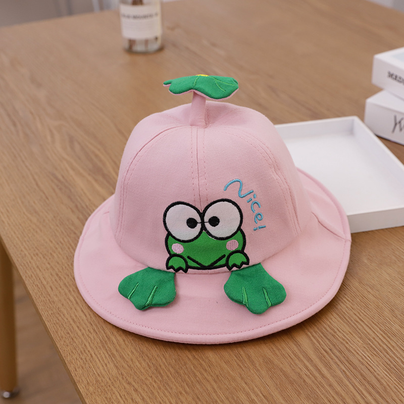 春季新款儿童棉布卡通青蛙盆帽宝宝遮阳防晒渔夫帽韩版宝宝帽子潮