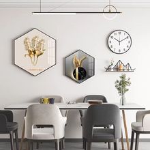 轻奢餐厅装饰画两联组合时钟挂画现代简约六边形钟表饭桌厅背景画