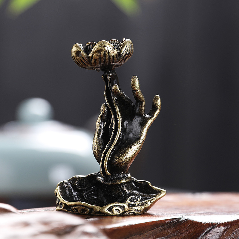 Vintage Brass Ornaments Buddha Hand Backflow Incense Holder