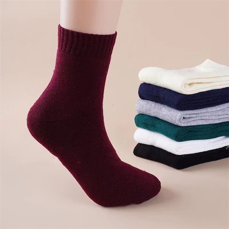 批发冬季纯色袜子加厚加绒毛圈袜抗寒保暖中筒袜直播进门礼品会销