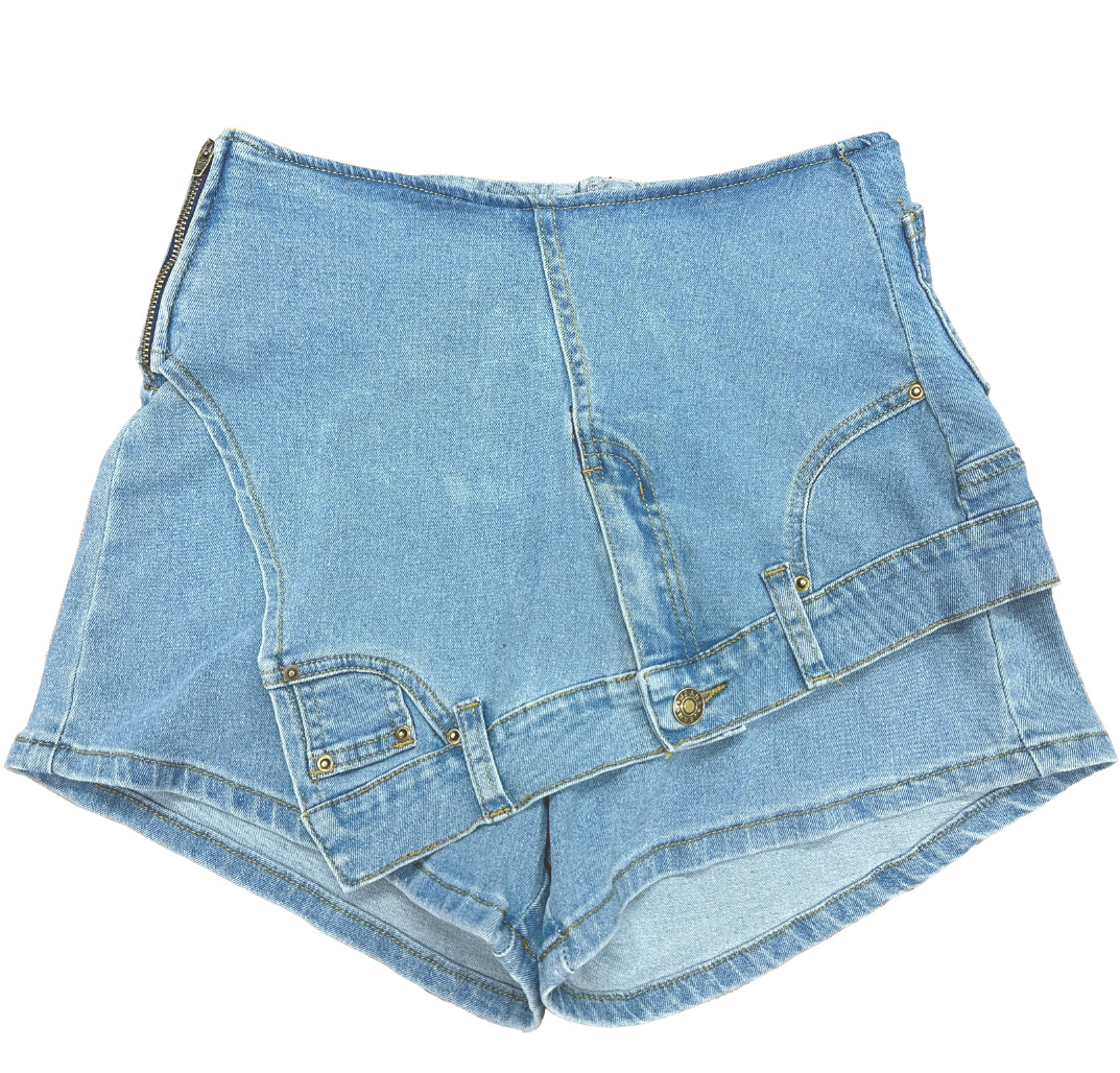 F207 Cross-Border European and American Women's Clothing Jeans Women's Low Waist Slim Fit Patchwork Elastic Irregular Hipster Denim Shorts