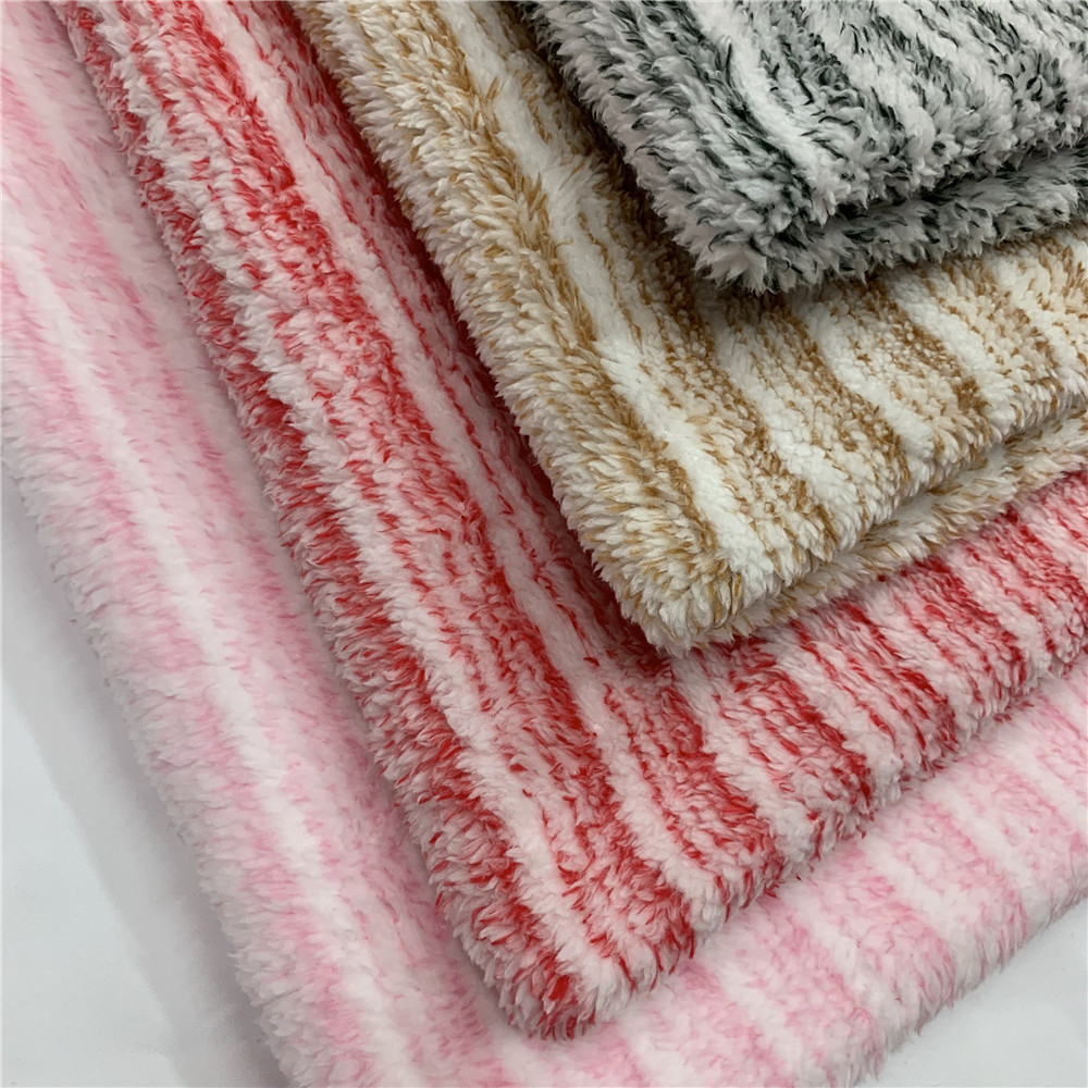 现货280g双面双色北极绒 条子舒棉绒 间条条纹家居服睡衣童装面料