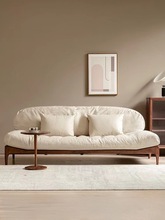 复古黑胡桃木实木布艺沙发 复古沙发原木科技布简约现代客厅家具