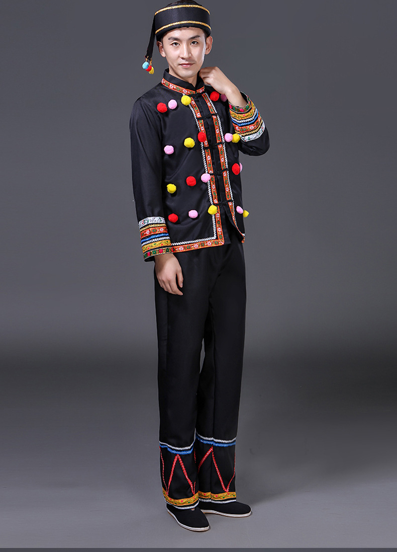 广西壮族服装成人男少数民族竹竿舞蹈广西歌圩节三月三壮族演出服