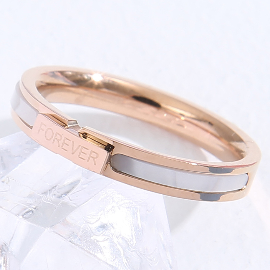 个性时尚玫瑰金轻奢小众贝壳贝母forever戒指女ins风潮简约不掉色