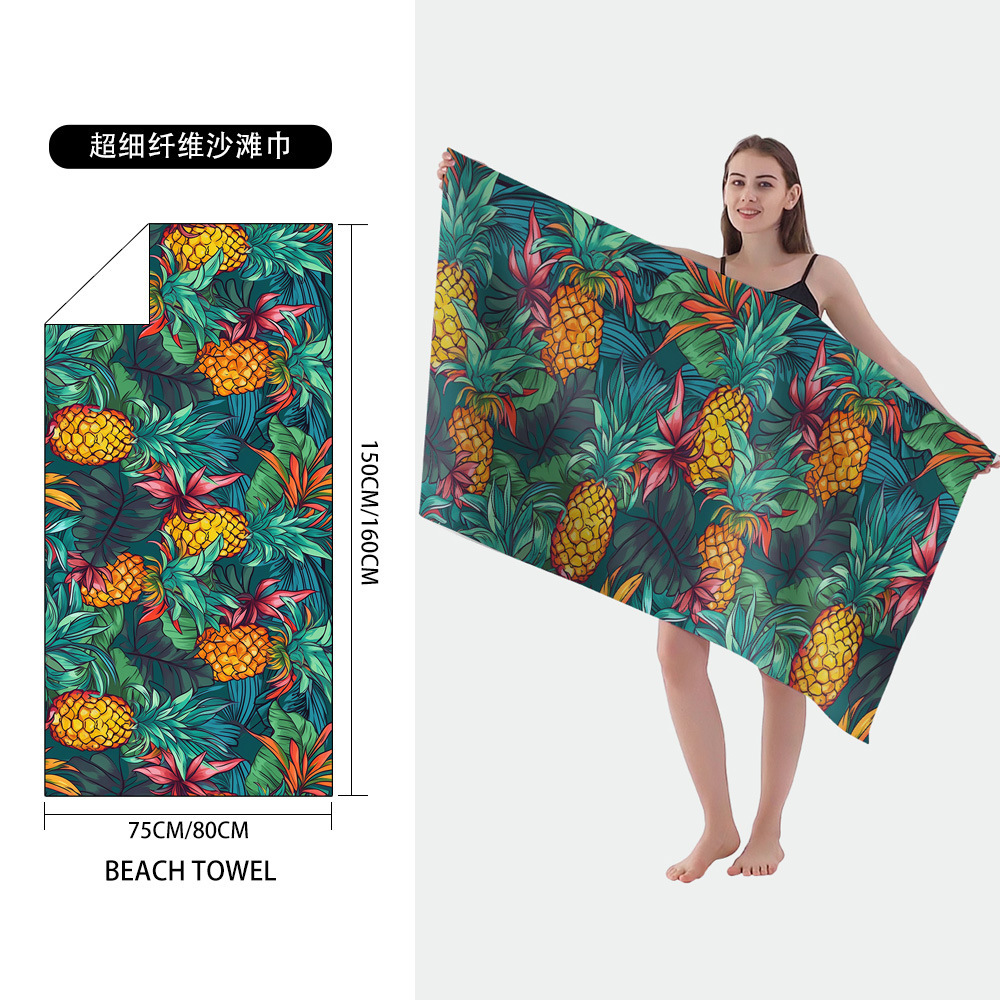 新款双面绒超细纤维沙滩巾印花沙滩浴巾海滩游泳沙滩可定制运动巾