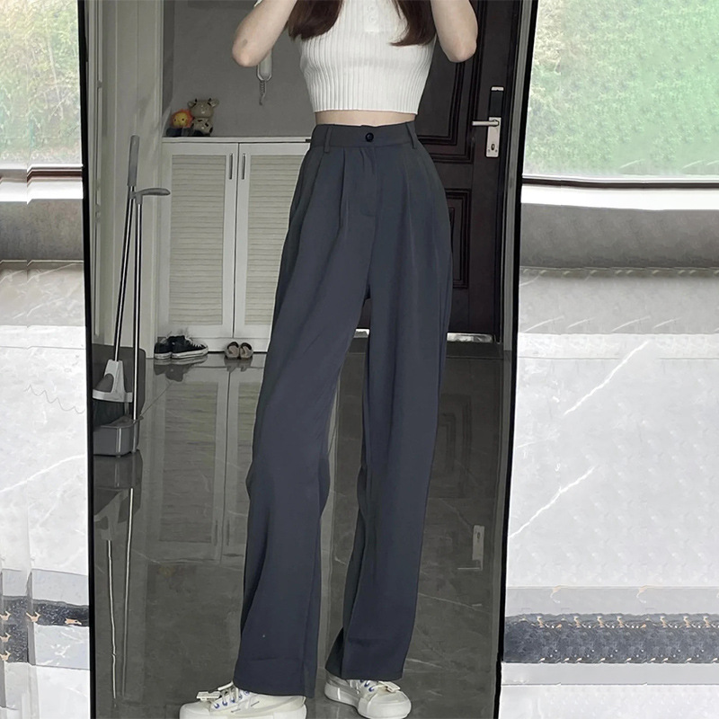 Suit Wide-Leg Pants Female Gray Spring and Autumn Straight High Waist Draping Effect High-End Sense Small Casual Mop Pants