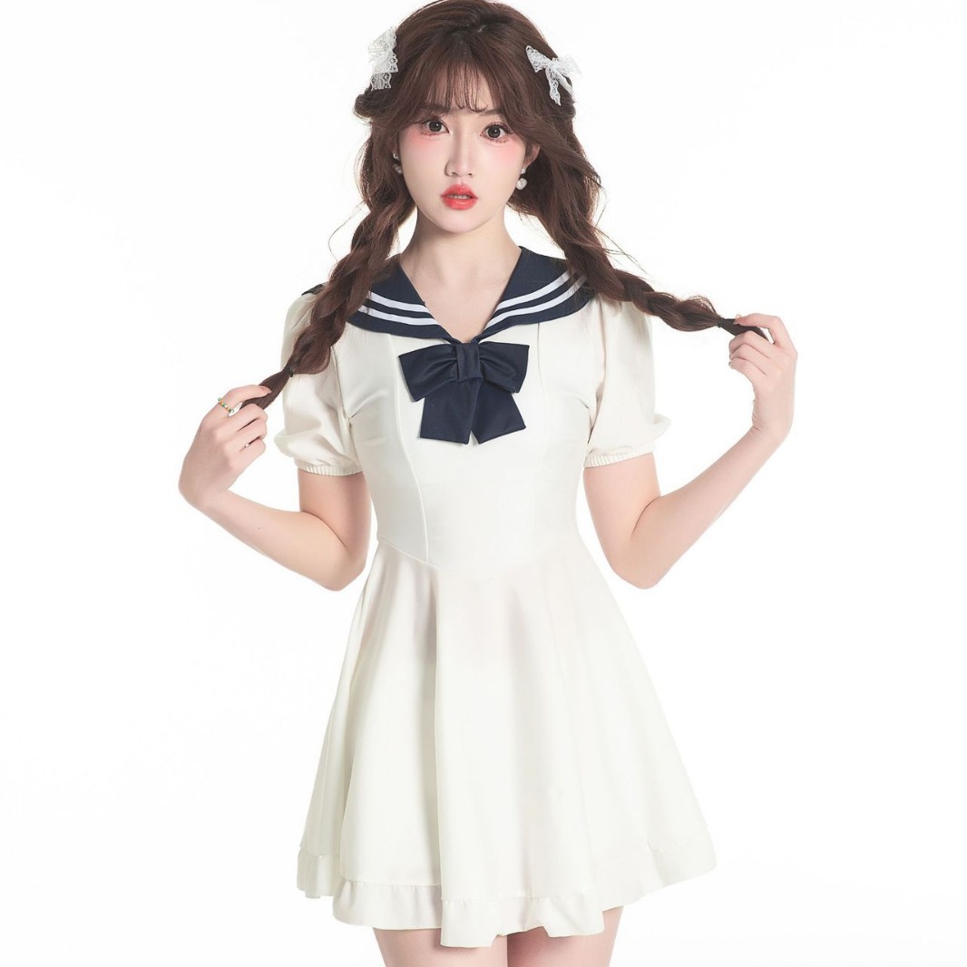 日系少女泳衣夏2024新款连体保守学生可爱软妹蝴蝶结裙式游泳装女