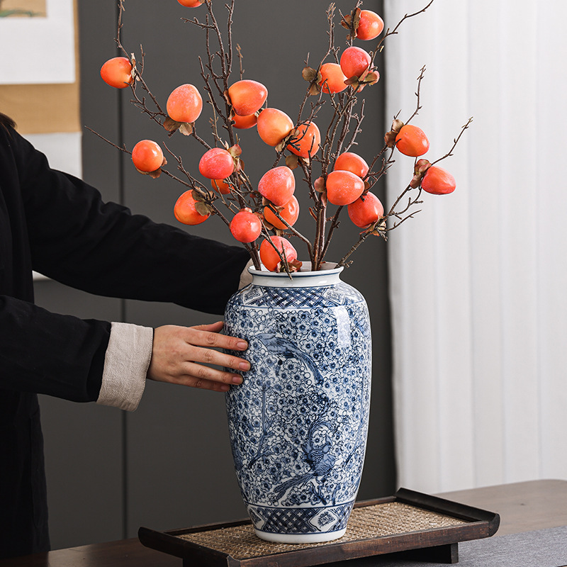 Blue and White Porcelain, New Chinese Style Ceramic Vase, Magpie Plum Blossom, Jingdezhen Zen Living Room Decoration, Flower Arrangement