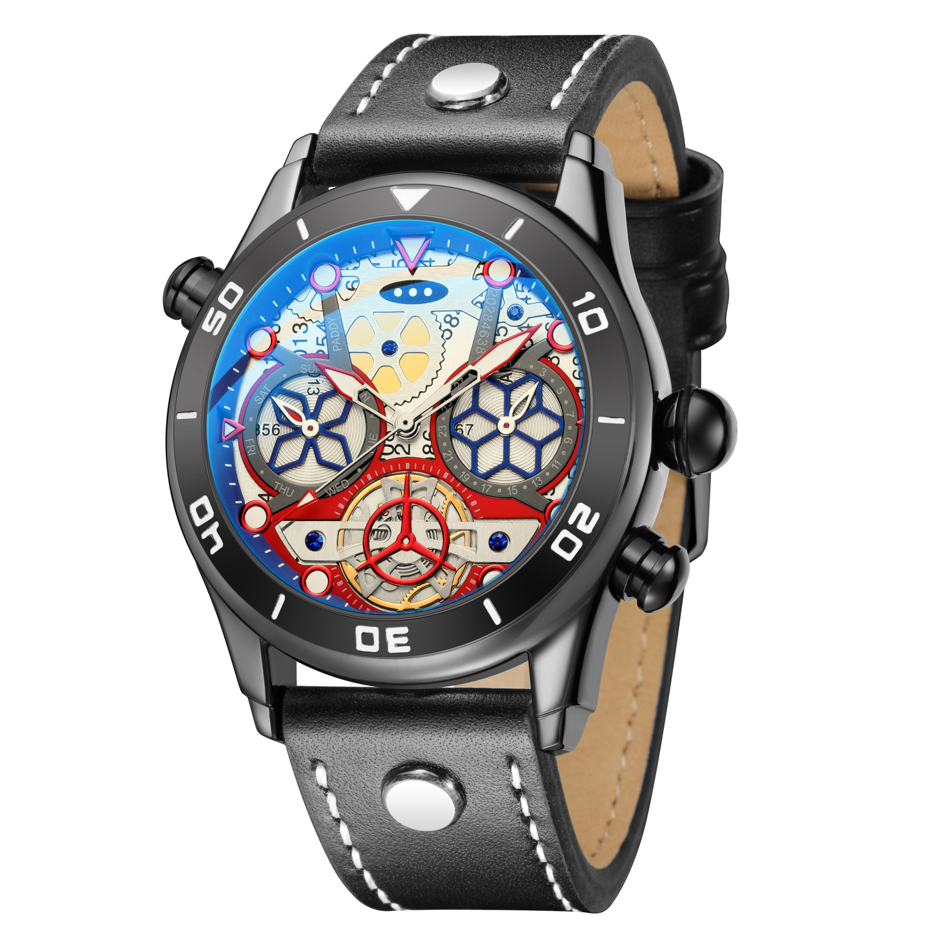 paddy抖音网红直播带货多功能石英表男士防水嘻哈黑科技虹魔男表