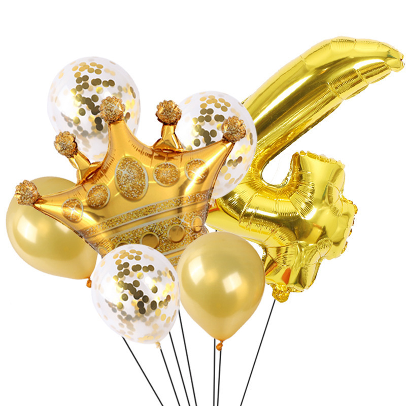 Cross-Border Wholesale Golden Crown Number Balloon Set-Year-Old Baby Children's Birthday Party Decoration Layout Balloon