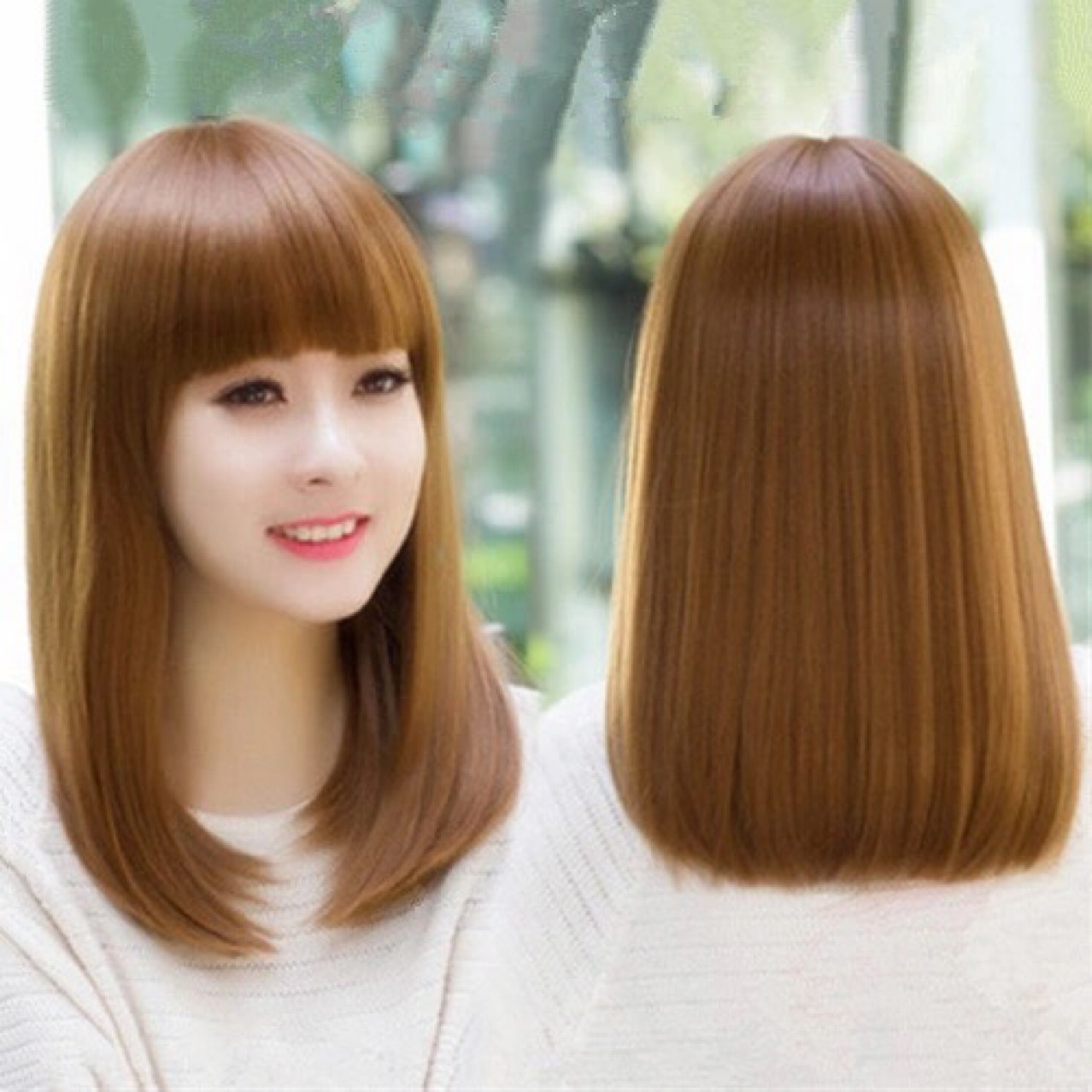 假发女可爱梨花头中长直发逼真仿真款韩版齐刘海改变发型直发头套