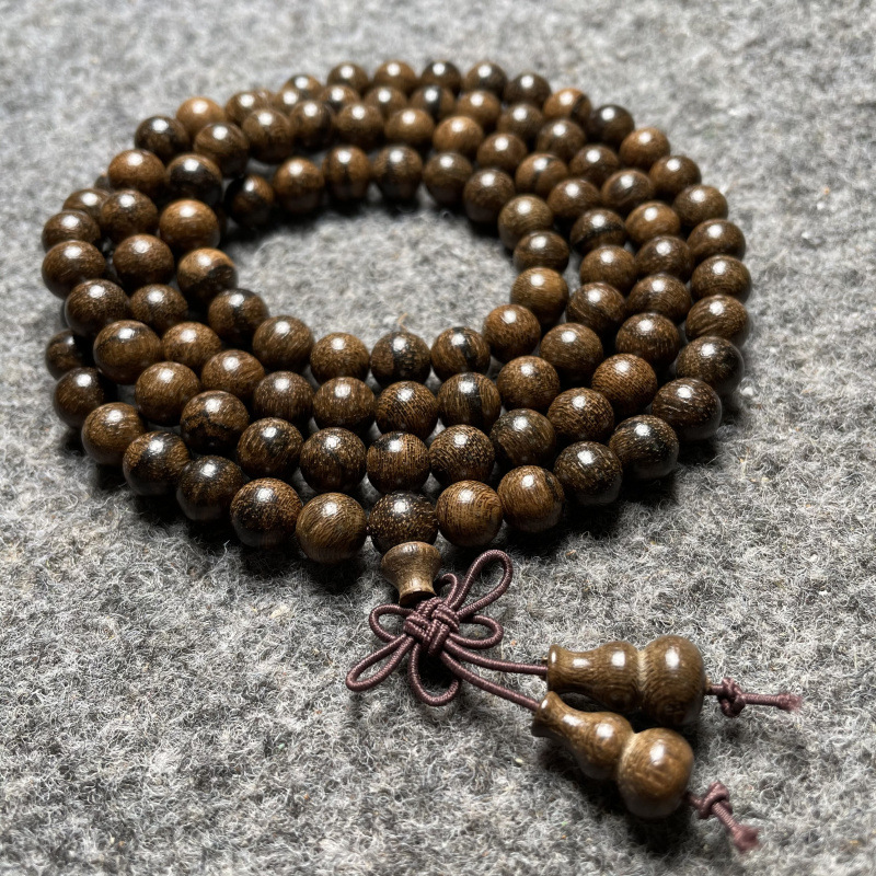 东帝汶虎沉香108手链 天然虎沉香佛珠手链圆珠印尼沉香男女款8mm
