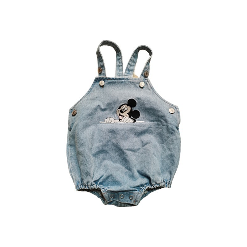 春秋韩版儿童卡通米奇背带裤男女宝宝春夏柔软牛仔中裤短裤新款