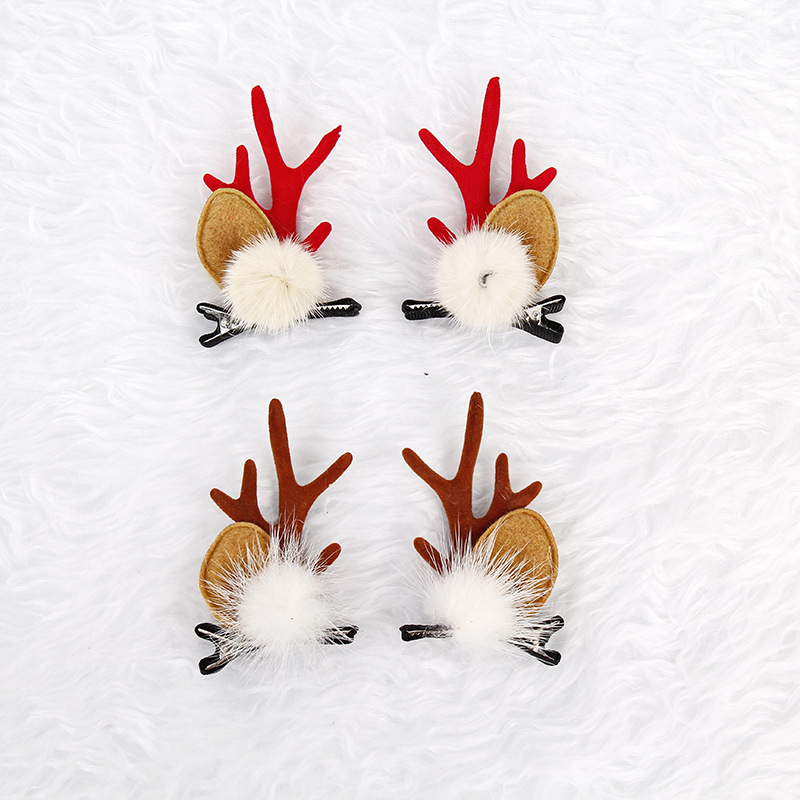 Christmas Decorations Hair Clips Hair Accessories Girl Cute Antlers Hairpin Headdress Christmas Festival Moose a Pair of Hairclips Clip