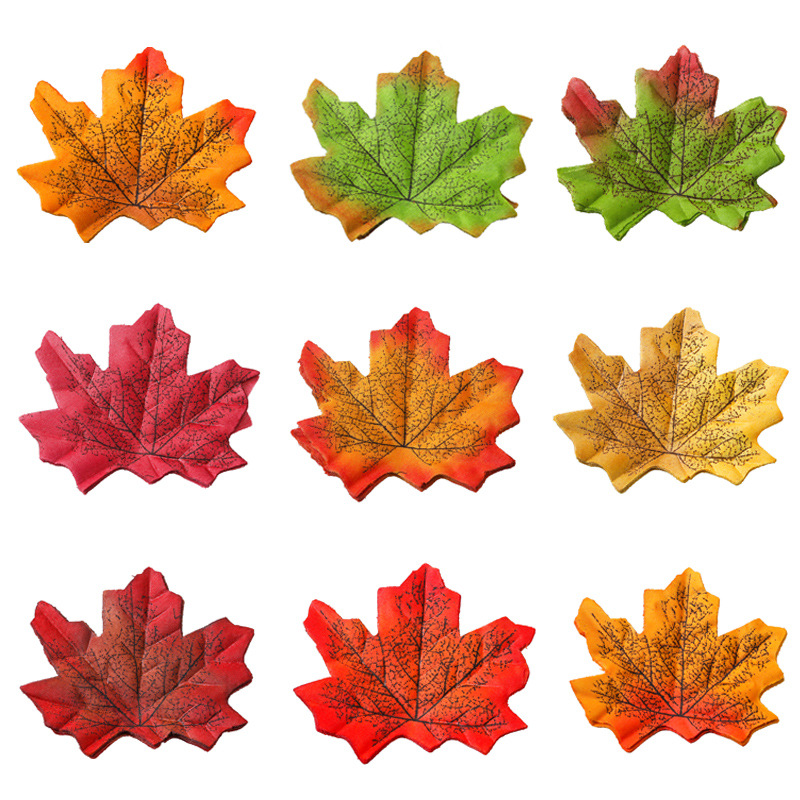 跨境枫叶片批发仿真树叶布叶植物 拍照道具仿真枫叶50片叠装枫叶