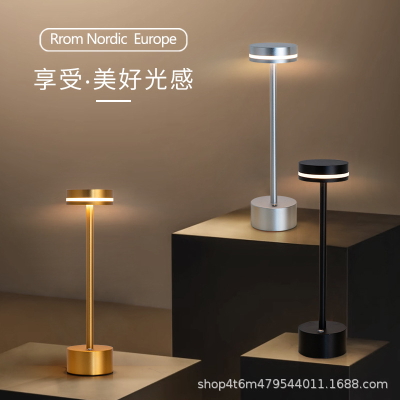 Cross-Border Creative Nordic Modern Bedside Bar Bedroom USB Charging Touch Wrought Iron I-Shaped Table Lamp Night Light Atmosphere