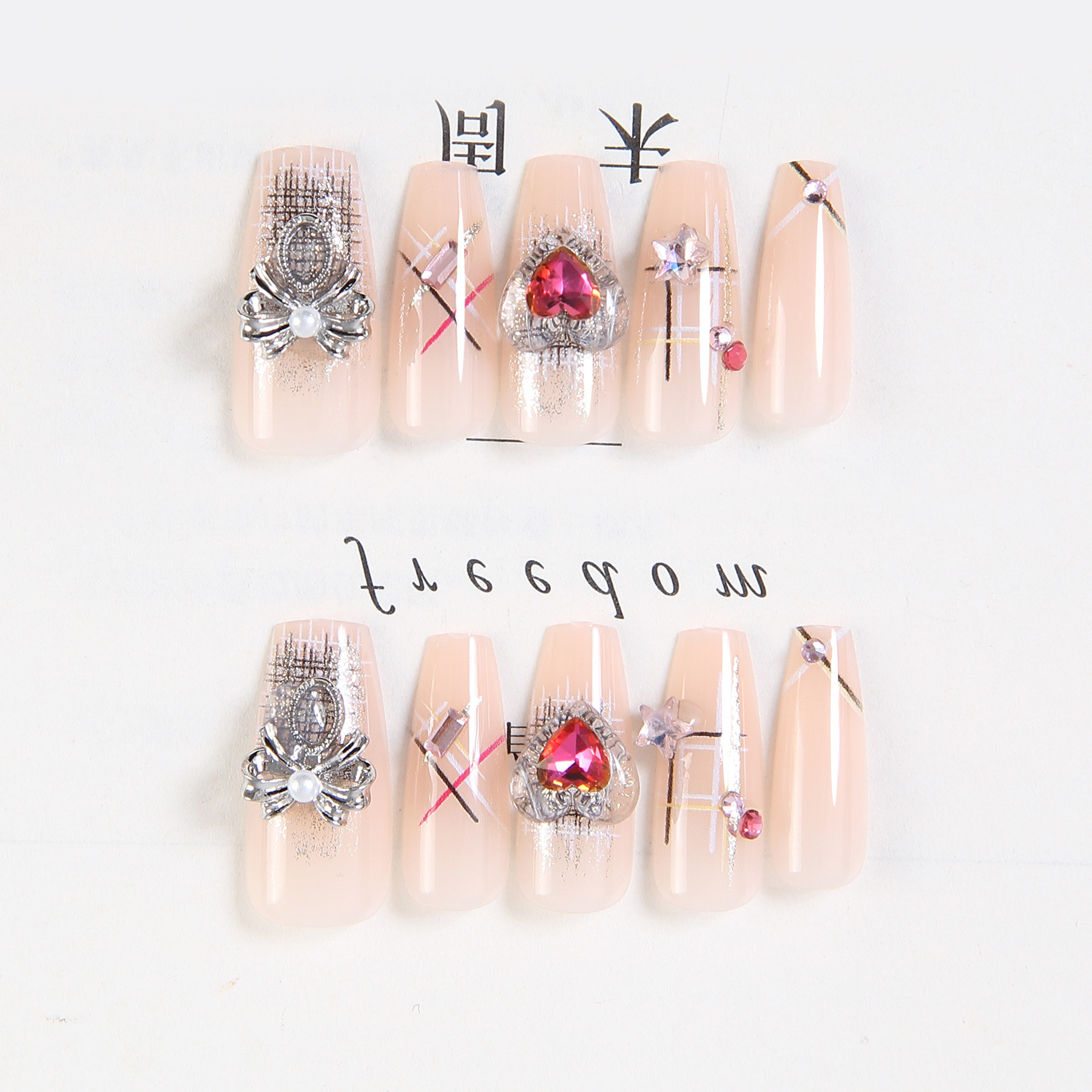 Best-Seller on Douyin Size Hand-Worn Armor Long Ladder Large Love Heart Simplicity Solid Color Series Nail Sticker Fake Nails in Stock