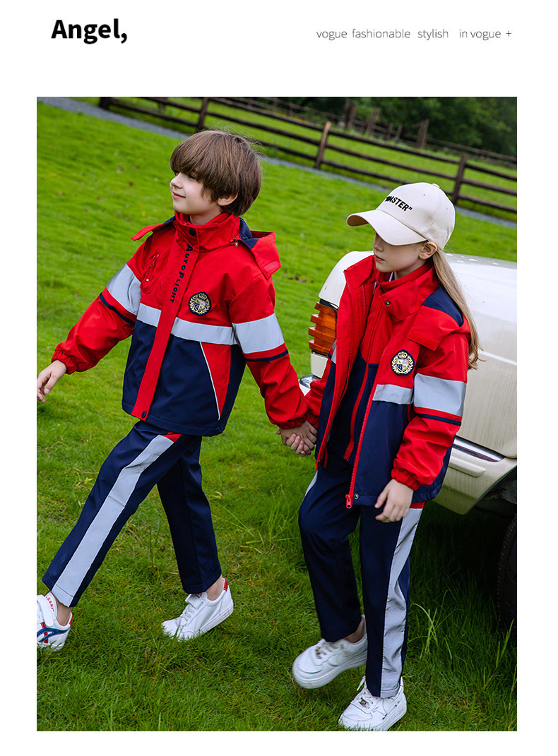 秋冬新款冲锋衣中小学生校服儿童运动服套装幼儿园园服加绒外套
