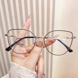 时尚防蓝光猫眼眼镜时髦金属光学眼镜框架女性眼镜框架