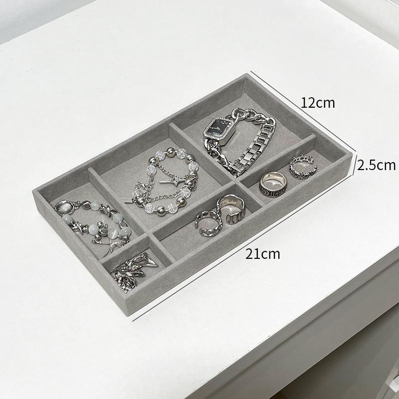 Jewelry Plate Ornaments Display Tray Gray Flannel Stud Earrings Display Dustproof Storage Props Drawer Jewelry Storage Box