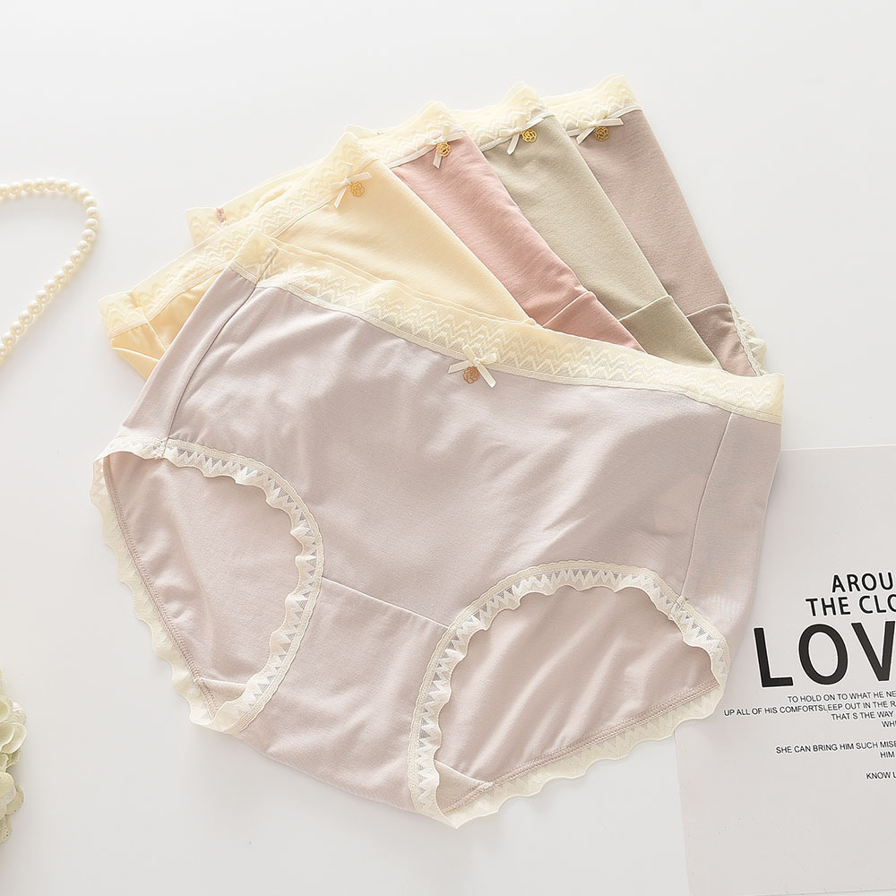 女士内裤莫代尔夏季薄款女生无痕中腰日系学生少女三角花边短裤头