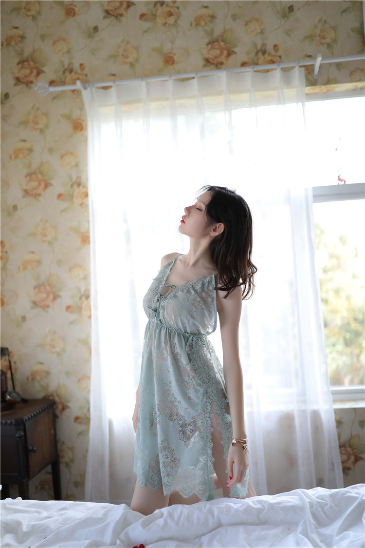 情趣内衣全蕾丝诱惑性感内衣侧开叉水溶性蕾丝吊带睡裙一件代发